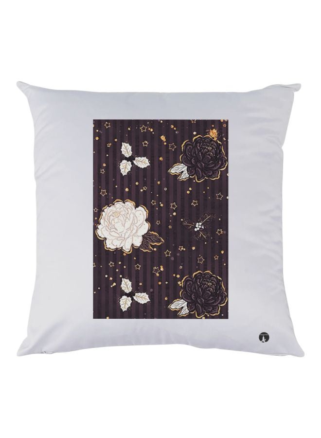 BP Flower Printed Throw Pillow White/Brown/Yellow 30x30cm