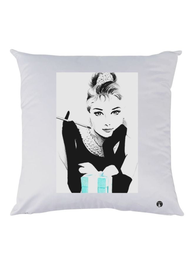 بي بي وسادة زينة بطبعة فتاة أبيض / أسود / أزرق 30x30سم