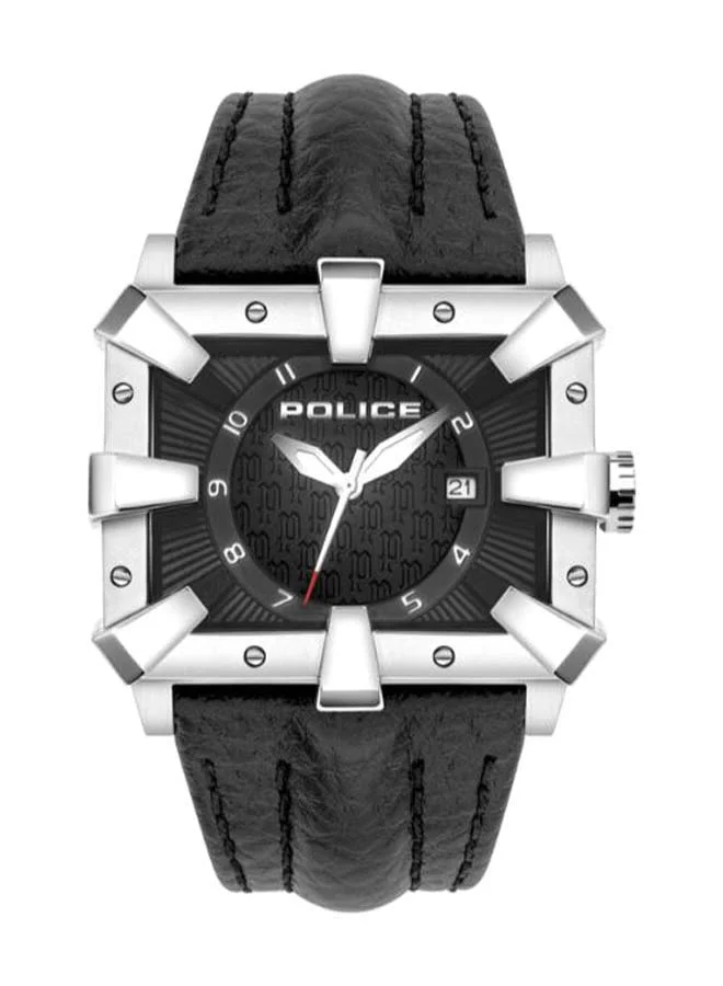 بوليس ساعة يد ديفندر بعقارب وسوار من الجلد طراز P 13400JS-02