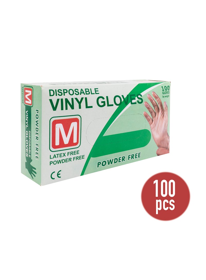 100 Piece Disposable Vinyl Gloves Medium Clear Clear - Image 1