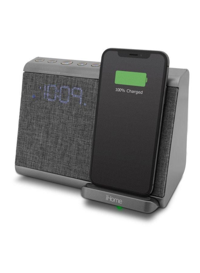 iHome Bluetooth Dual Alarm Clock With Speakerphone And USB Charging Port Grey - Image 2