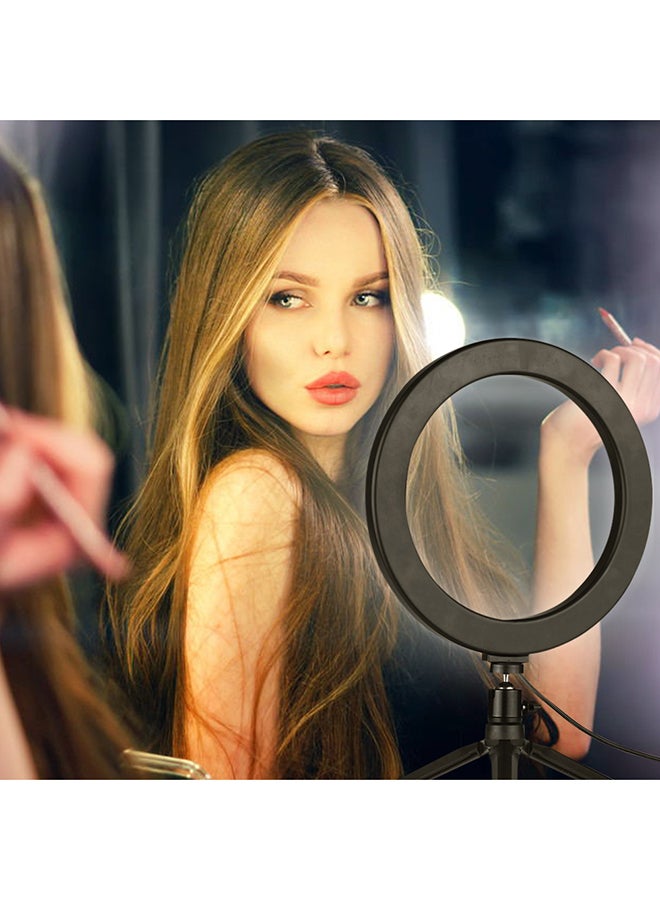 Generic - 8-Inch Desktop LED Ring Light 3200K-5500K Dimmable 3 Light Modes 10 Brightness Levels With Mini Tripod Ballhead Adapter For Live Streaming Online Video Makeup Photography Black - Image 1