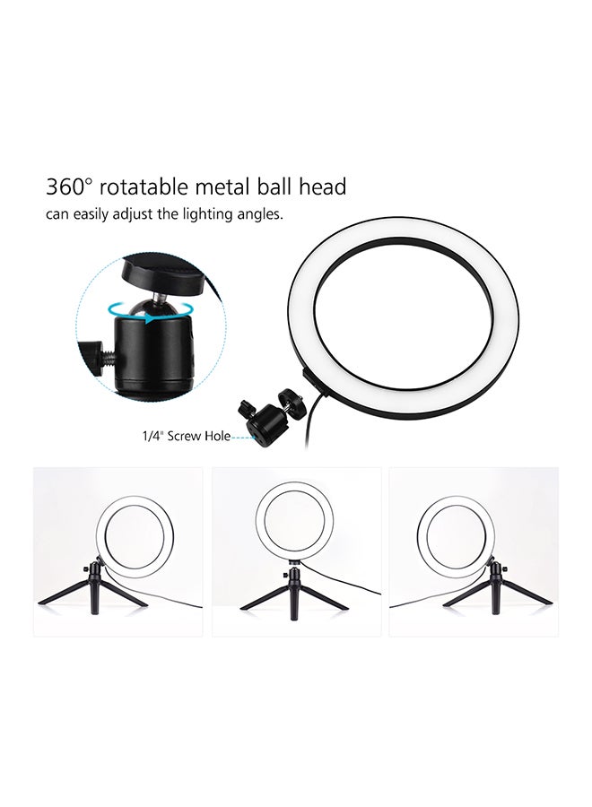 Generic - 8-Inch Desktop LED Ring Light 3200K-5500K Dimmable 3 Light Modes 10 Brightness Levels With Mini Tripod Ballhead Adapter For Live Streaming Online Video Makeup Photography Black - Image 1