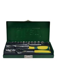 19-Piece Socket Set Silver/Green/Yellow Socket14x (6, 7, 8, 9, 10, 11, 12, 13, 14, 15, 17, 19, 21, 22mm), Ratchet Handle, Extension Bar 2x (6/12 inch), Universal Joint, Flexible handle
