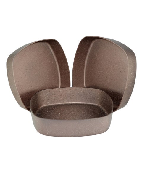 3-Piece Square Shape Baking Tray Set Brown 28cm
