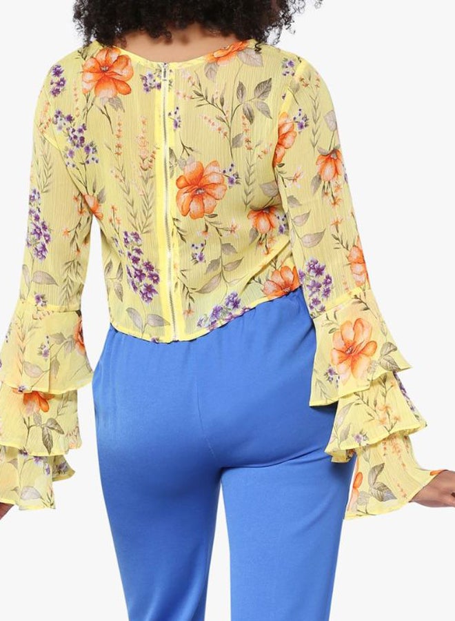 FOREVER 21 Floral Print Bell Sleeve Top Yellow  - Image 2