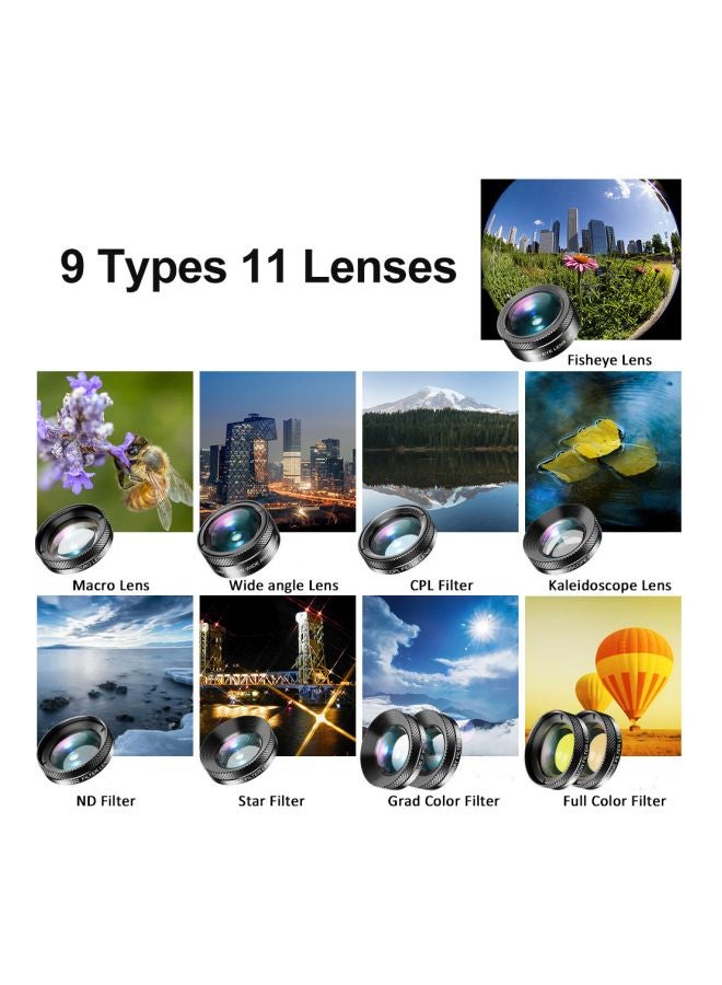 APEXEL 11-In-1 Universal HD Phone Camera Lens Kit Black/Clear  - Image 4