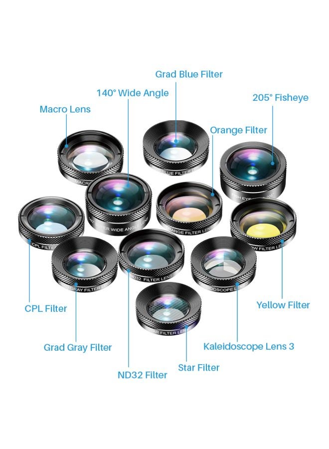 11-In-1 Universal HD Phone Camera Lens Kit Black/Clear