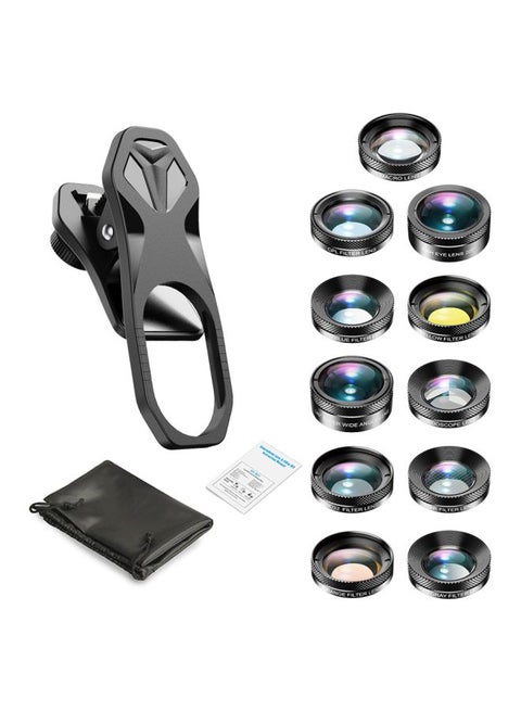 11-In-1 Universal HD Phone Camera Lens Kit Black/Clear