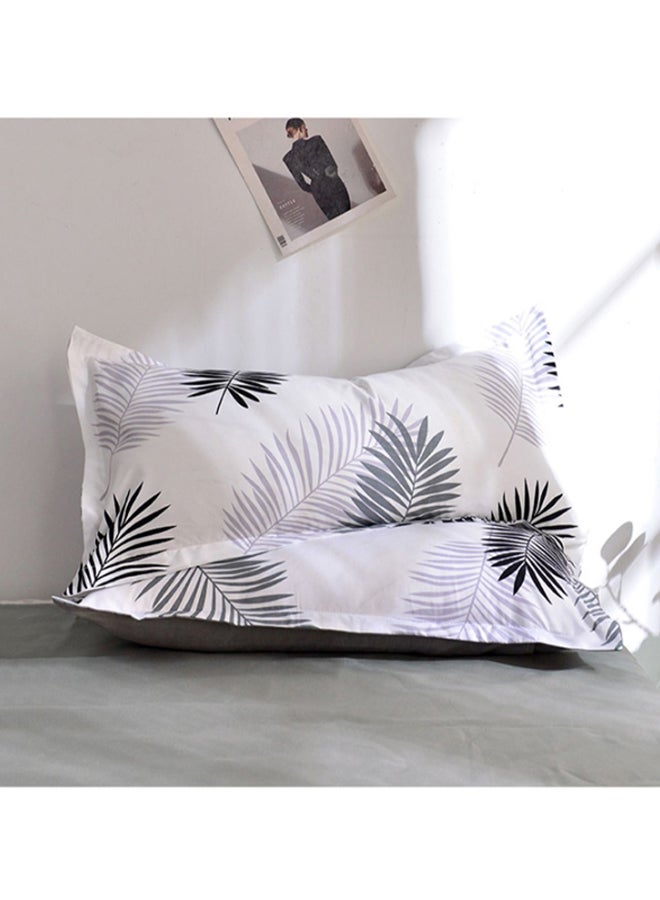 Beauenty 4-Piece Leaf Printed Bedding Set combination White/Grey/Blue Quilt Cover 150x200 cm, Pillow Cover 48x74 cm, Fitted Sheet 180x220cm - Image 2