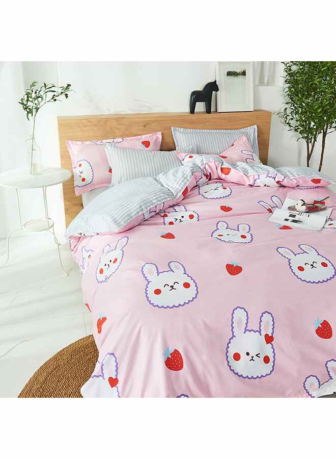 Beauenty 4-Piece Rabbit Printed Bedding Set polyester Pink - Image 4