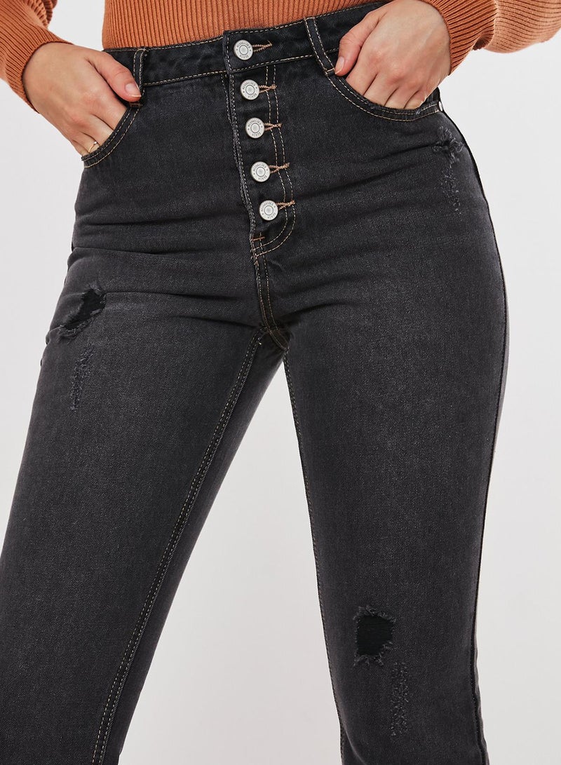 Missguided High-Waist Button Front Jeans Black - Image 3