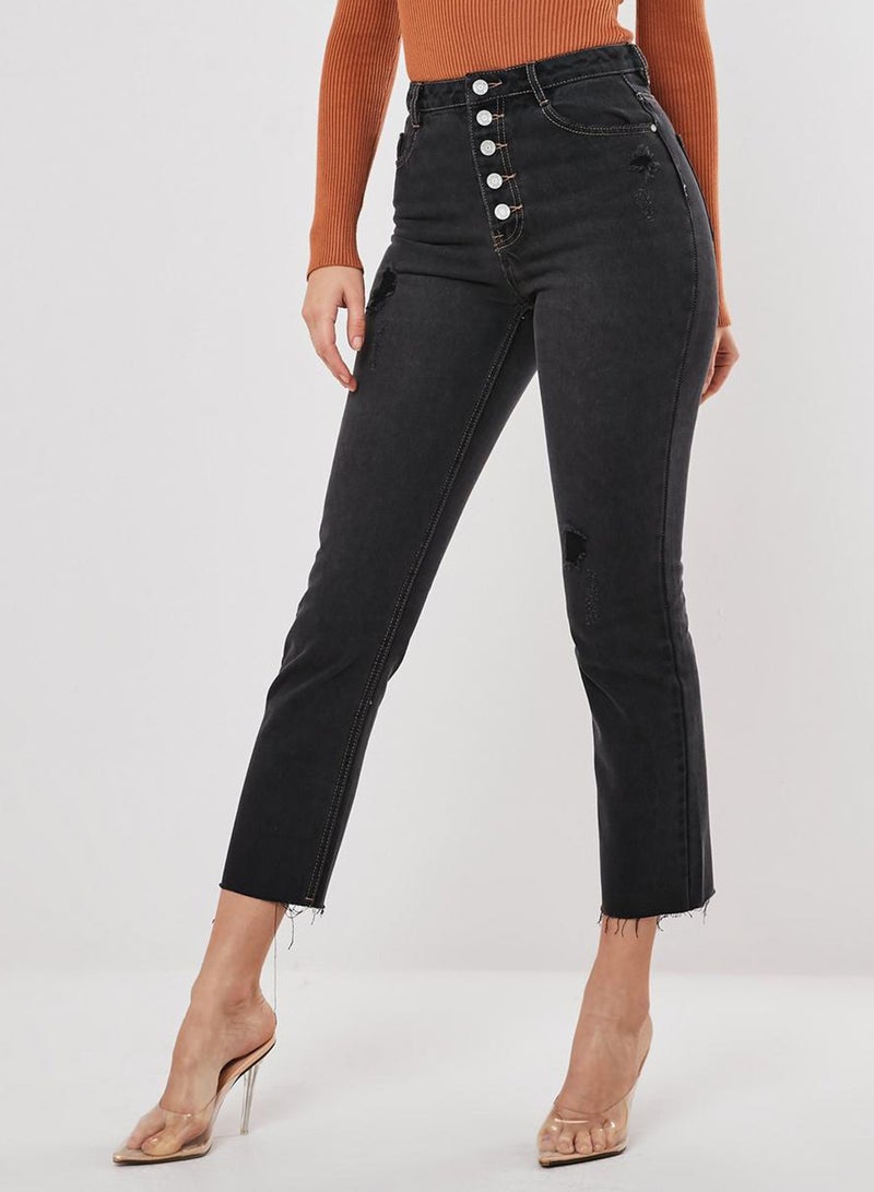 Missguided High-Waist Button Front Jeans Black - Image 1