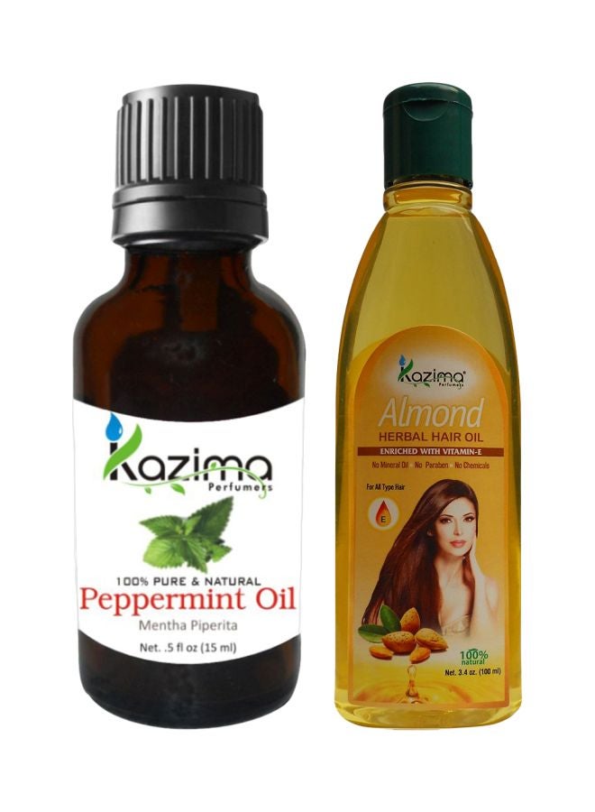 كازيما مجموعة زيت النعناع وزيت اللوز مكونة من قطعتين Peppermint Oil 15, Almond Oil 100ملليلتر