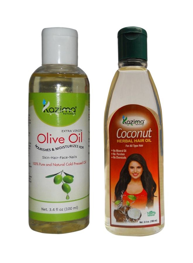 كازيما مجموعة الزيوت العشبية للشعر من زيت الزيتون وزيت جوز الهند من قطعتين Olive Oil 100, Coconut Herbal Hair Oil 100ملليلتر