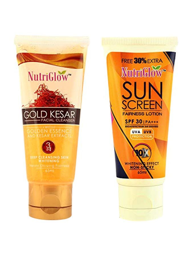 NUTRIGLOW Kesar Facial Cleanser With Fairness Sunscreen Lotion SPF 30 Facial Cleanser 65, Suncreen Lotion 65ml - Image 1