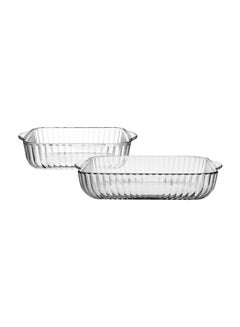 Borcam 2-Piece Square Glass Trays Clear Large Tray 1x2, Small Tray 1x3.5Liters  - Image 1