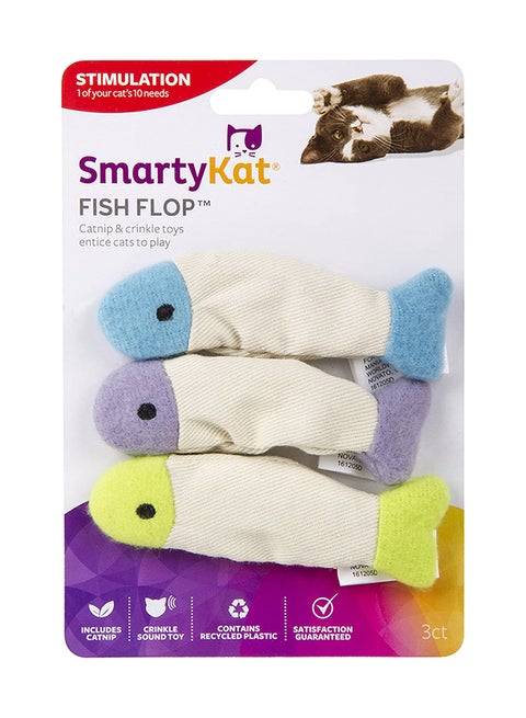 3-Piece Fish Flop Crinkle Catnip Toys Multicolour