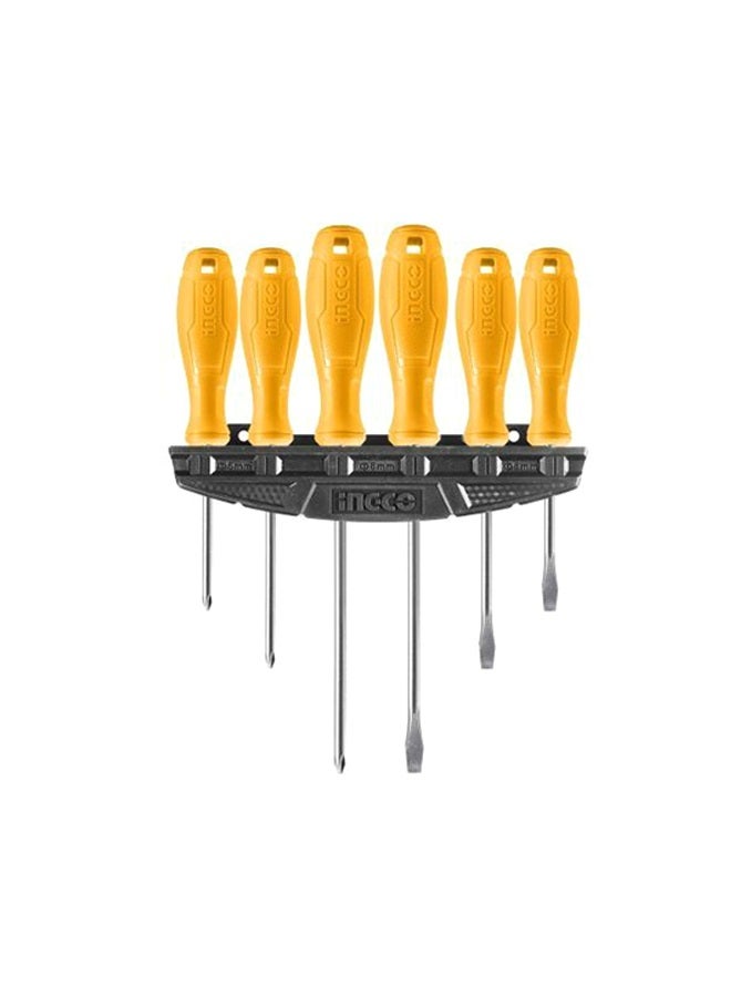 INGCO 6-Piece Soft Grip Screwdriver Set With Holder Yellow/Silver