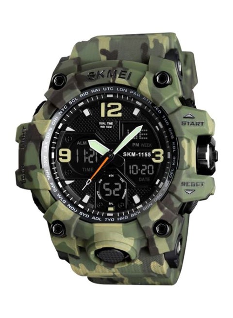 Men's Water Resistant Analog & Digital Watch 3858 - 55 mm - Green Camouflage