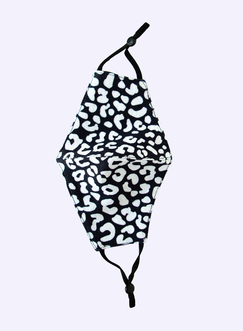 Girls Leopard Print Face Mask Black/White