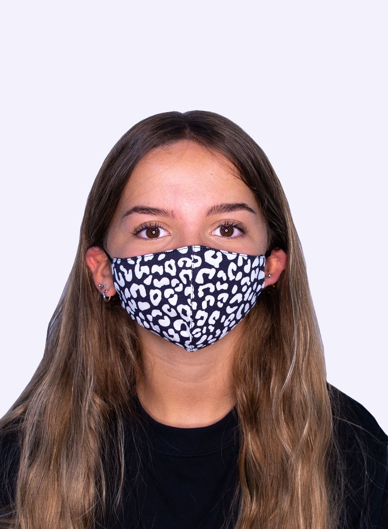 Girls Leopard Print Face Mask Black/White