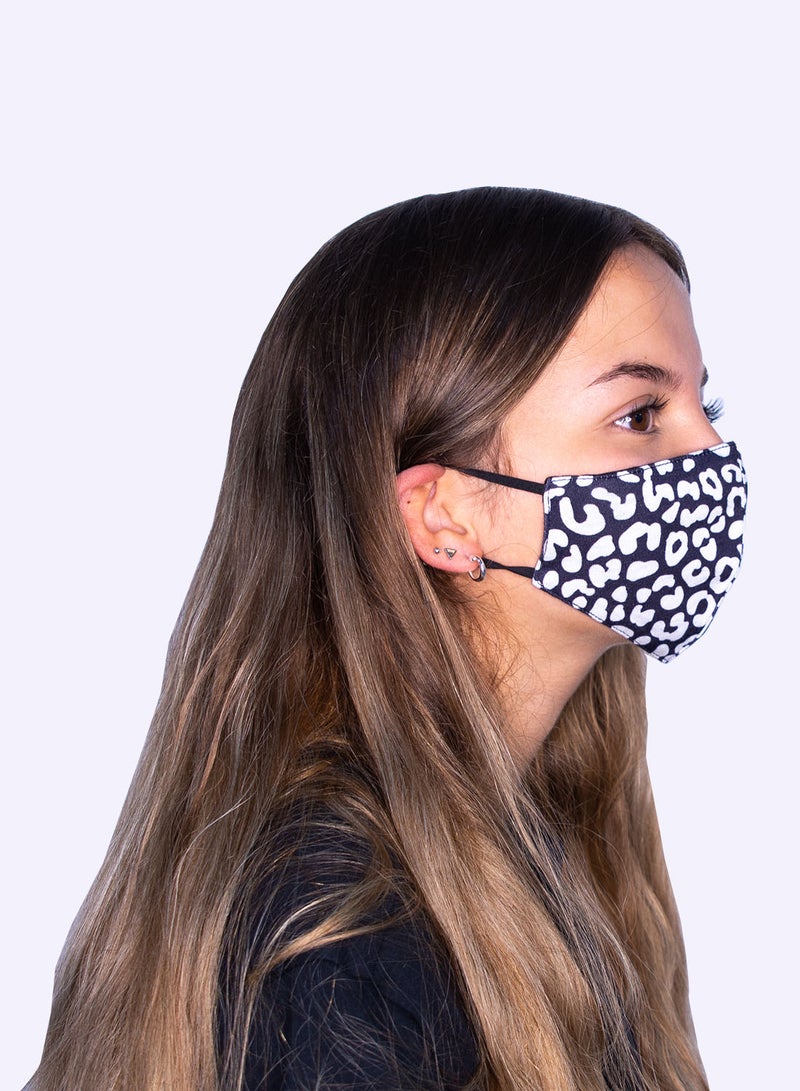 Girls Leopard Print Face Mask Black/White