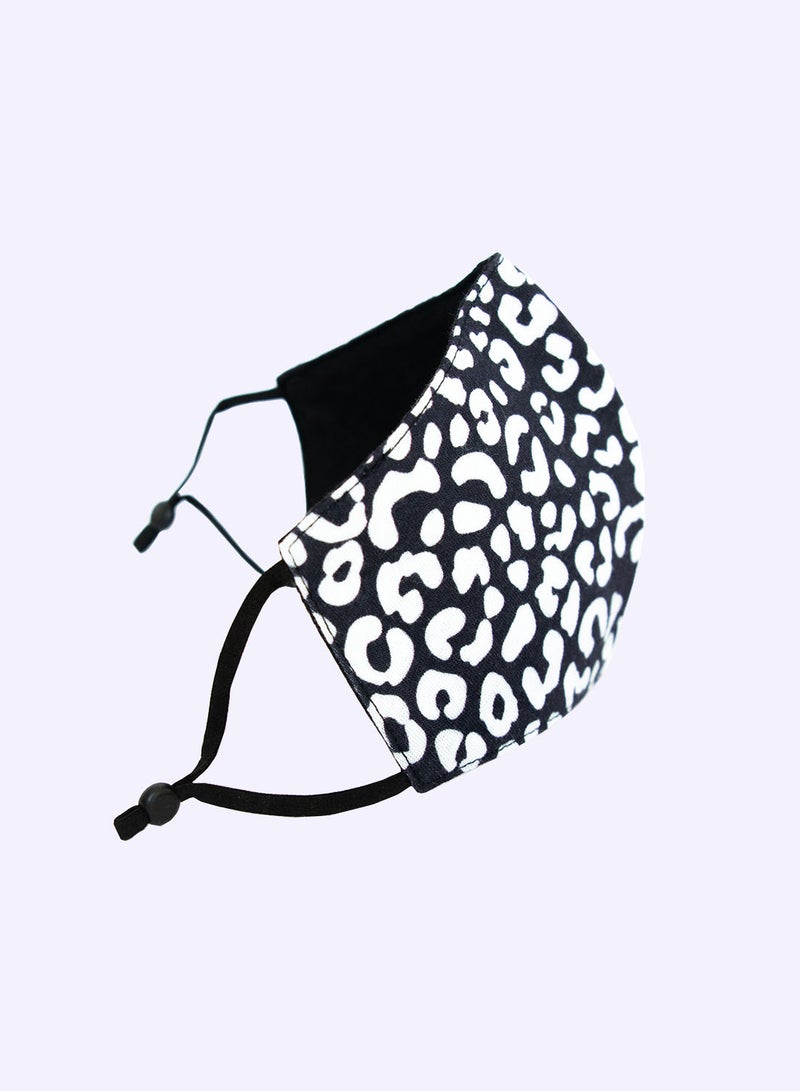 Girls Leopard Print Face Mask Black/White