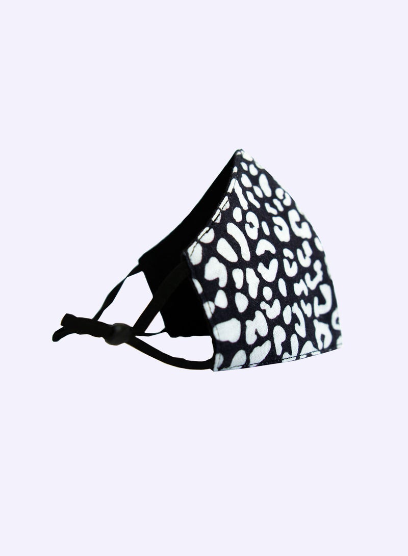 Girls Leopard Print Face Mask Black/White