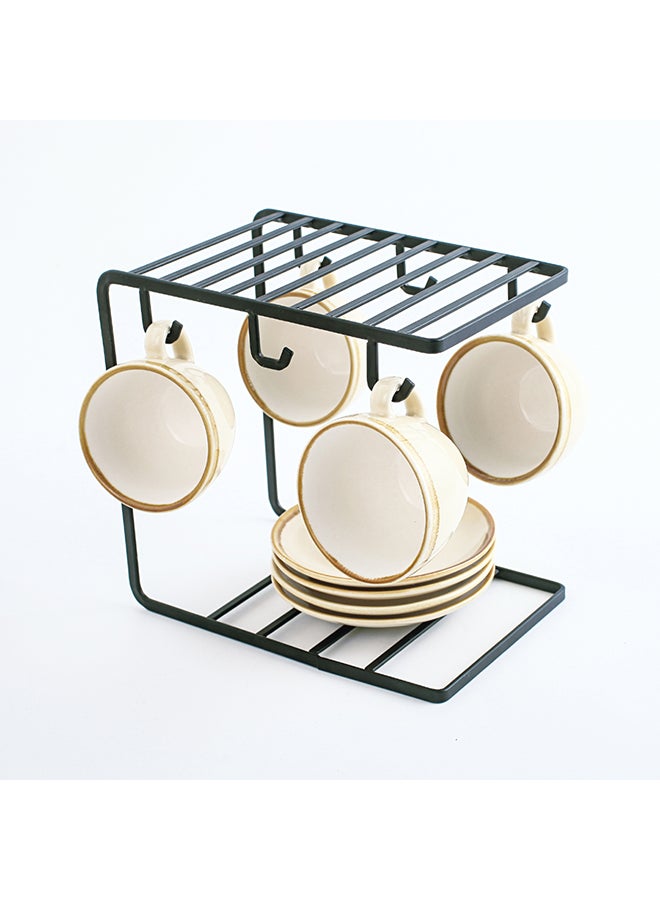 Shuer Set Of 4 Ceramic Tea Cup And Saucer With Stand Beige  - Image 2