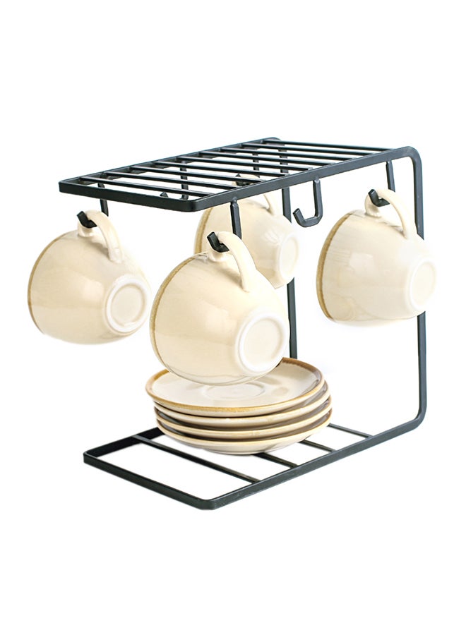 Shuer Set Of 4 Ceramic Tea Cup And Saucer With Stand Beige  - Image 1