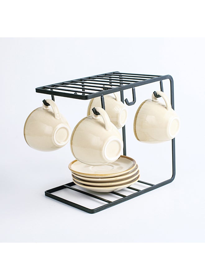 Shuer Set Of 4 Ceramic Tea Cup And Saucer With Stand Beige  - Image 3
