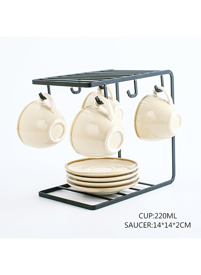 Shuer Set Of 4 Ceramic Tea Cup And Saucer With Stand Beige  - Image 4