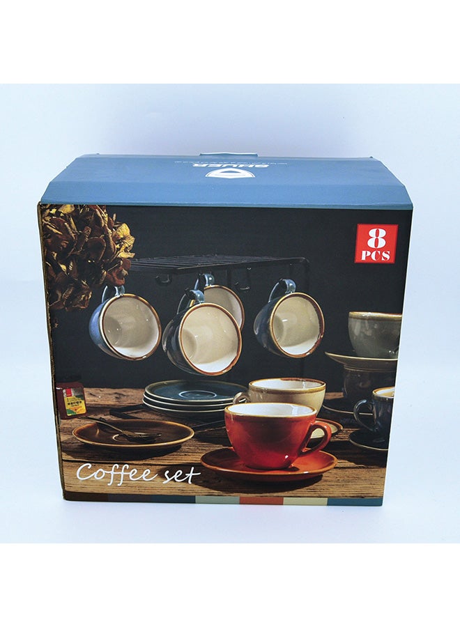 Shuer Set Of 4 Ceramic Tea Cup And Saucer With Stand Beige  - Image 5