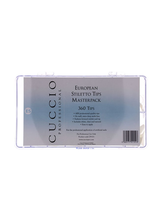 Pro European Stiletto Tips Masterpack - 360 Pc Acrylic Nails Clear