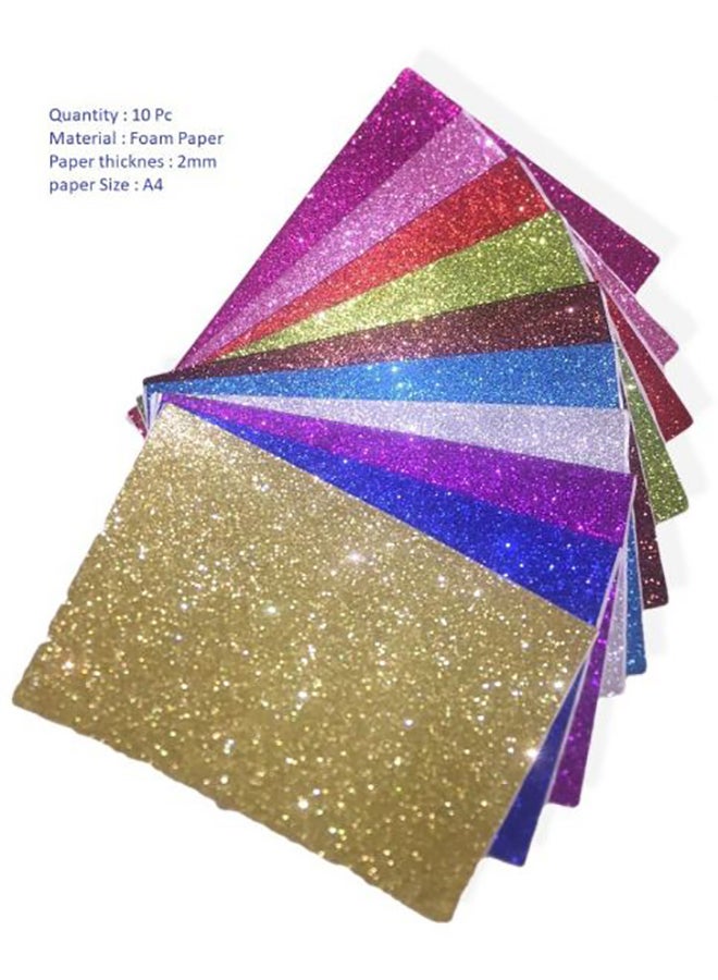 10-Piece Self-Adhesive Foam Glitter Sheet Set Multicolour - Image 2