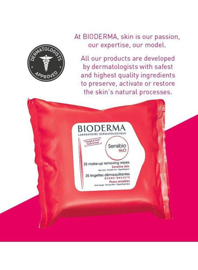 بيوديرما عبوة مناديل سنسيبيو H2O مبللة قابلة للتحلل البيولوجي لإزالة المكياج وتنظيف البشرة وتنعيمها، مكوّنة من 25 قطعة - Image 4