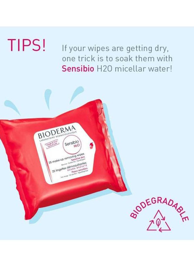 بيوديرما عبوة مناديل سنسيبيو H2O مبللة قابلة للتحلل البيولوجي لإزالة المكياج وتنظيف البشرة وتنعيمها، مكوّنة من 25 قطعة - Image 5