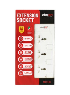 3-Way Power Extension Socket Adapter White 2meter