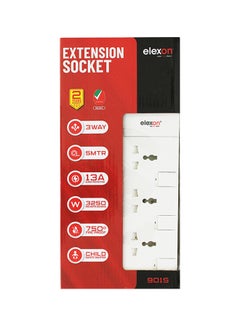 3-Way Power Extension Socket Adapter White 4meter
