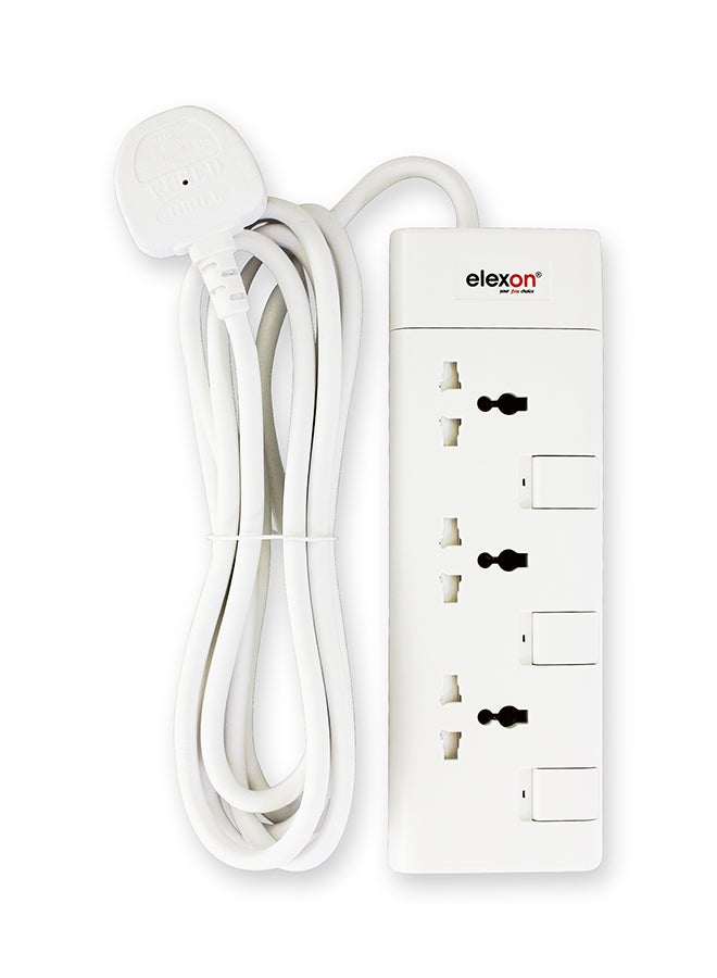 elexon - 3-Way Power Extension Socket Adapter White 4meter - Image 1