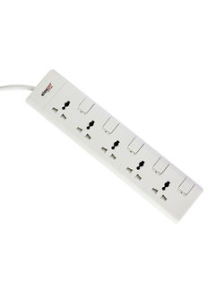 5-Way Power Extension Socket Adapter White 2meter