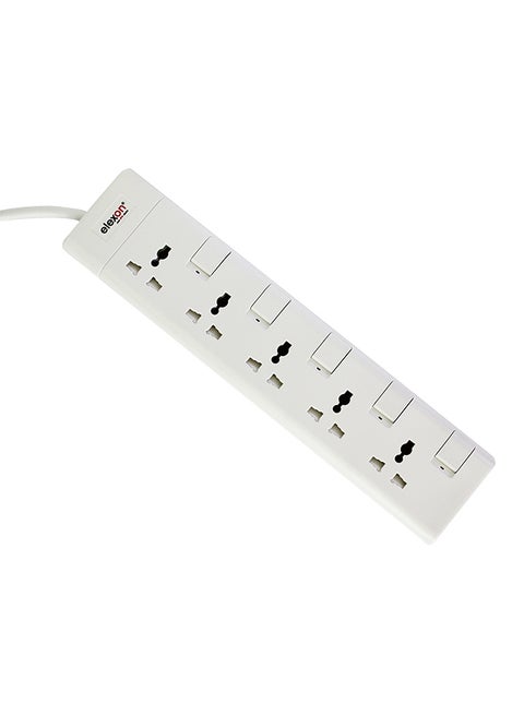 5-Way Power Extension Socket Adapter White 2meter