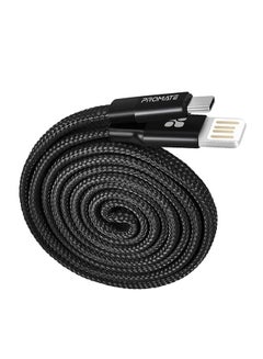 Auto-Coiling USB-C Cable, Premium Fabric Braided Aluminium Alloy Reversible USB-A to Type-C Cable With 2A Fast Charge And Sync 100 Centimeter Cord For All Type-C Smartphones, Tablet, Coiline-C Black