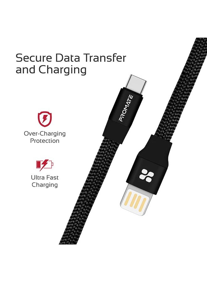 PROMATE - Auto-Coiling USB-C Cable, Premium Fabric Braided Aluminium Alloy Reversible USB-A to Type-C Cable With 2A Fast Charge And Sync 100 Centimeter Cord For All Type-C Smartphones, Tablet, Coiline-C Black - Image 1