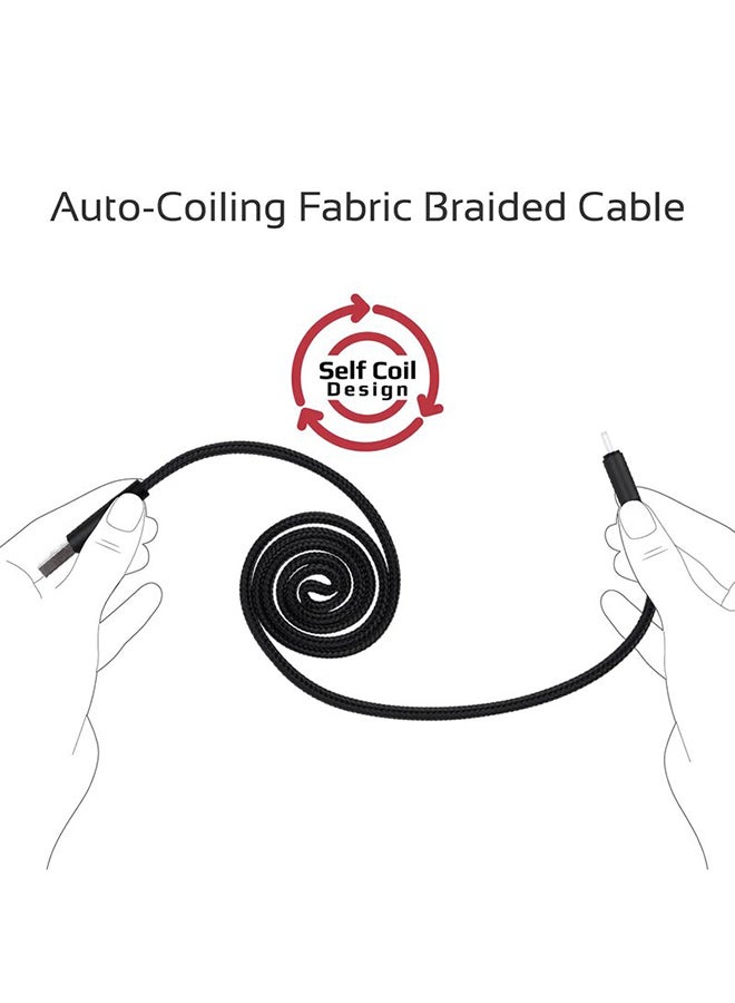 PROMATE - Auto-Coiling USB-C Cable, Premium Fabric Braided Aluminium Alloy Reversible USB-A to Type-C Cable With 2A Fast Charge And Sync 100 Centimeter Cord For All Type-C Smartphones, Tablet, Coiline-C Black - Image 1