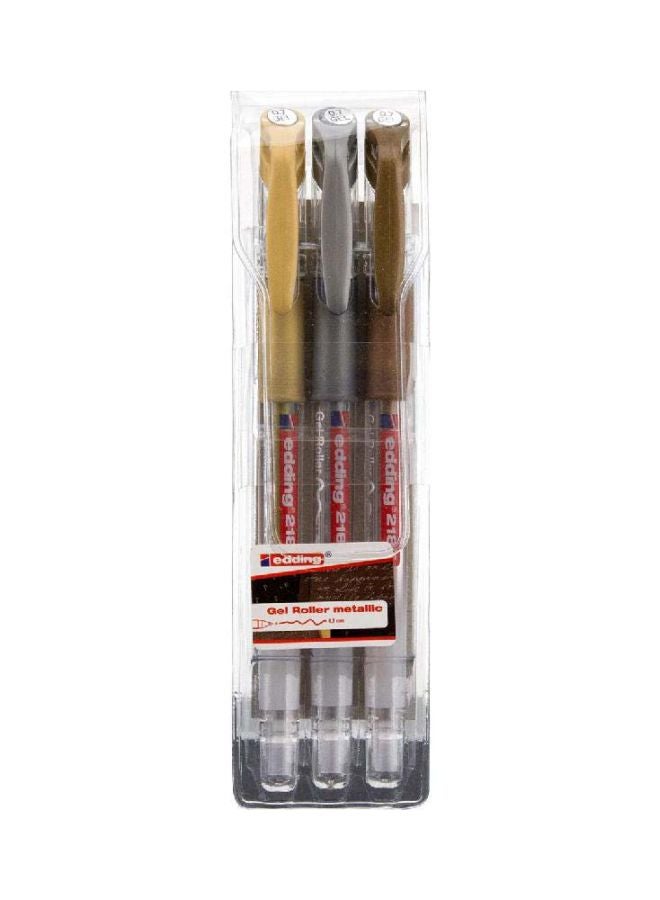 Edding 3-Piece Metallic Gel Ink Pen Set Bronze/Gold/Silver