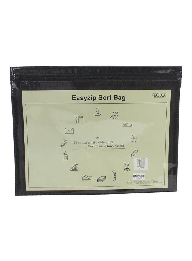 حقيبة ذات سحّاب بجيب واحد أسود/شفاف