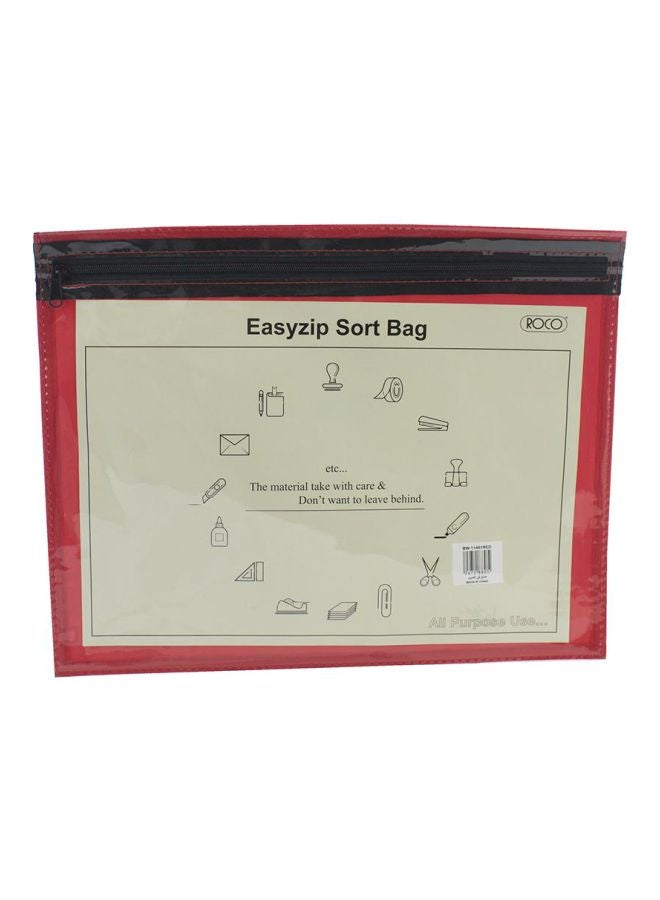 ROCO Single Pocket Zip Pouch Red/Clear