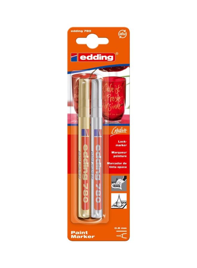 إدينغ طقم أقلام ماركر 780 بسن مستدير مكون من قطعتين ذهبي/فضي